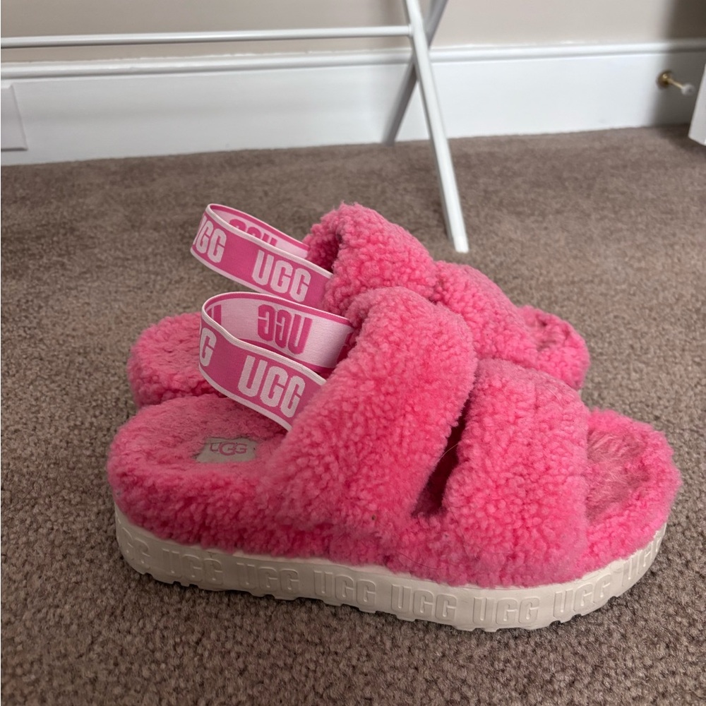 UGG Fuchsia Fluffy Slippers